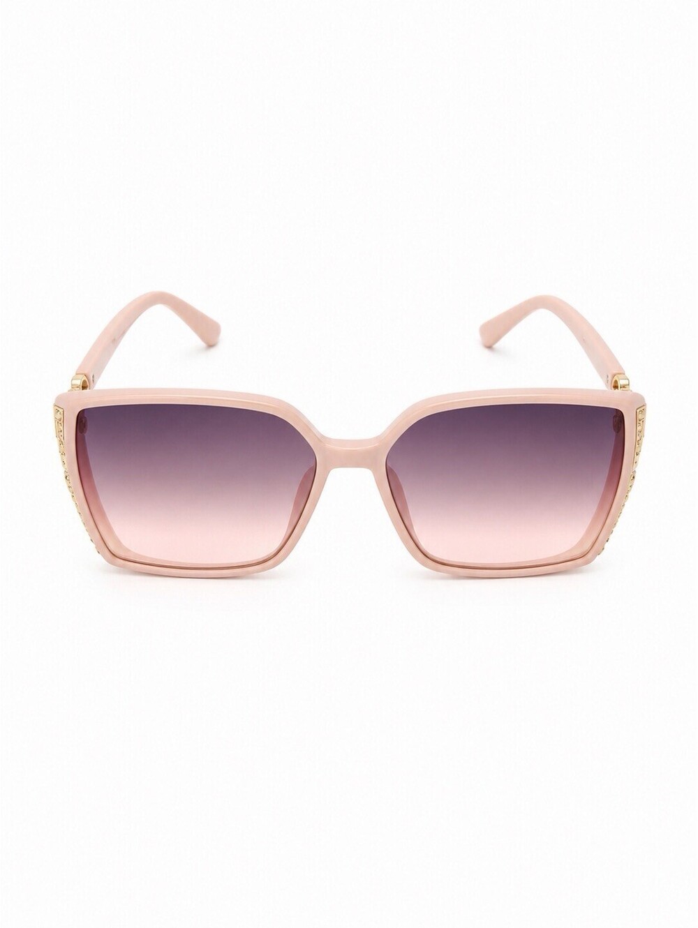 Women’s Oversized Square Subglasses Pink Frame Gradient Lenses Gold Rhinestone